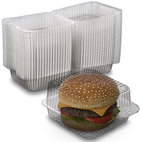 Clear Plastic Square Hinged Food Container 6 Length x 6 Width x 3 Depth Keep your Food Secure by MT Products  Deep (50 Pieces)  Made in The USA