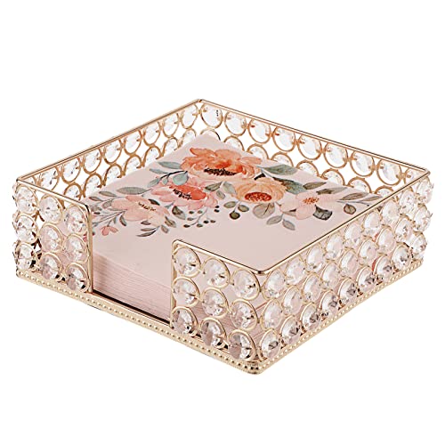 Sumnacon Square Crystal Napkin Holder  Stylish Luncheon Napkin Holder for Kitchen Dining Table Countertop Decorative Flat Napkin Tray Basket for Bar Party Picnic Wedding Cafe Restaurant Gold