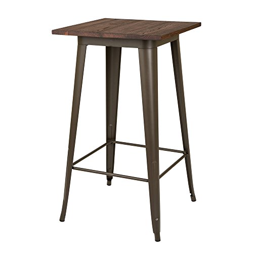 Glitzhome Rustic Square Metal Wood Bar Table Bistro Pub Dining Room Sturdy Frame Pub Tables Height 41 Inch