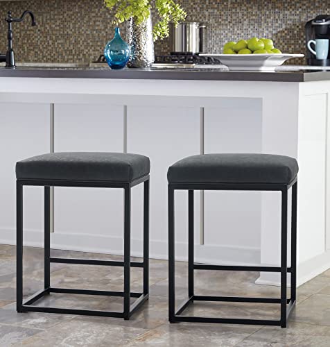 MAISON ARTS Black Counter Height 24 Bar Stools Set of 2 for Kitchen Counter Backless Modern Square Barstools Upholstered Faux Leather Stools Farmhouse Island ChairsSupport 330 LBS(24 InchBlack)