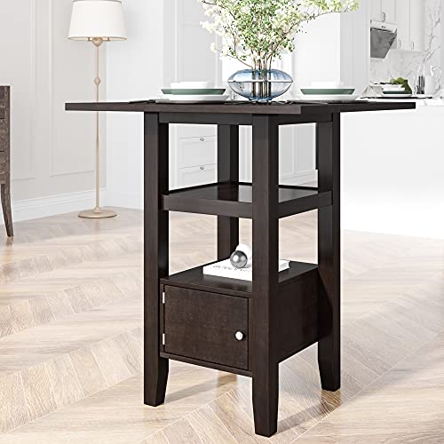 Merax Square Bar Height Pub Table High Top with Sturdy Legs Storage Cupboard and Shelf for Small Places BrownTB
