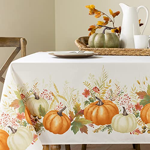 Benson Mills Autumn Printed Spill Resistant Fabric Tablecloth for Thanksgiving Harvest and Fall (Autumn Gathering 60 X 140 Rectangular)