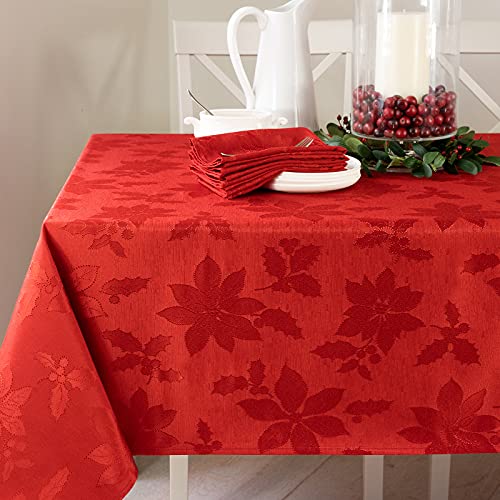 Benson Mills Poinsettia Legacy Damask Tablecloth (Red 60 X 140 Rectangular)