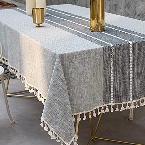 Deep Dream Tablecloth Embroidered Table Cloth Cotton Linen Wrinkle Free AntiFading Tablecloths Washable DustProof Table Cover for Kitchen Dinning Party Christmas 55 x 140 Inch  New Gray