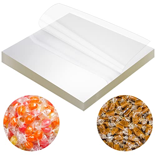 Aodaer 600 Sheets Clear Caramel Candy Chocolate Wrappers with Storage Box Nonstick Cellophane Wrap Candy Paper for Treats Lollipop Gummies (511 x 511 Inches)