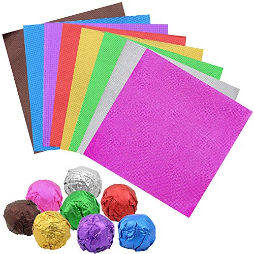 Dreamtop 800 Pcs Candy Wrappers for Chocolates Candy Foil Wrappers Aluminum Candy Wrapping Paper for Candy Packaging Decoration Square for Chocolate Packaging Wrapping Papers 8 Colors（315x315）