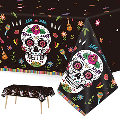 3 Pack Day of The Dead Tablecloths Dia De Los Muertos Party Decorations Sugar Skull Tablecover Mexican Fiesta Party Supplies Carnival Festival Decor for Halloween Birthday Party Favor 54 x 108 Inch