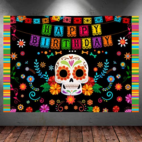 Day of The Dead Backdrop Dia De Los Muertos Sugar Skull Happy Birthday Background Decoration for Mexican Halloween Party Supplies