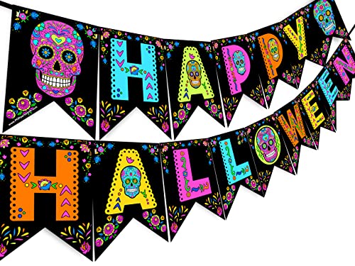 Sugar Skull Happy Halloween Banner Pennant  Sugar Skull Halloween Party Supplies  Halloween Party Decorations  Halloween Decorations  HH