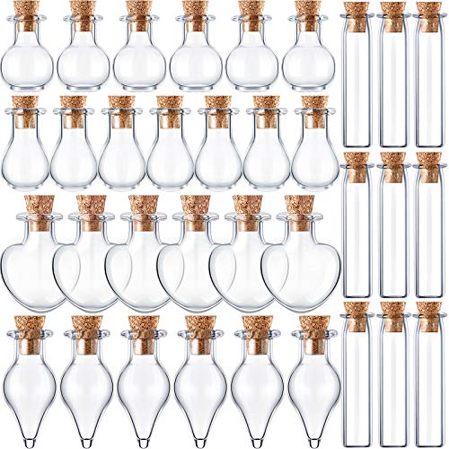 50 Pieces Mini Glass Bottles Jars With Wood Cork StoppersTiny Glass JarsTiny Glass Jars Wishing Bottles Message Bottle DIY Decoration for Wedding Party Baby Shower Favors (Geometric Shape)