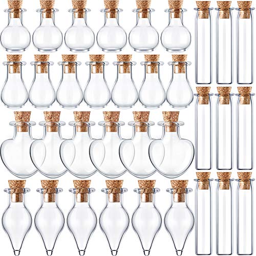 50 Pieces Mini Glass Bottles Jars With Wood Cork StoppersTiny Glass JarsTiny Glass Jars Wishing Bottles Message Bottle DIY Decoration for Wedding Party Baby Shower Favors (Geometric Shape)