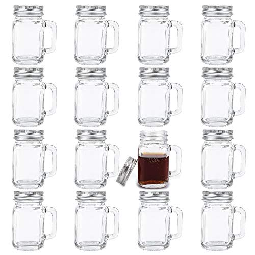 Kingrol 16 Pack 2 oz Mini Mason Jar Shot Glasses with Lids Glass Favor Jars for Drink Dessert Candle Craft