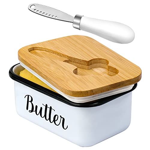 Butter Dish with Lid and Butter Curler Knife for Countertop  Unbreakable Metal Keeper Container with Highquality Double Silicone Sealing for Kitchen Farmhouse Decor