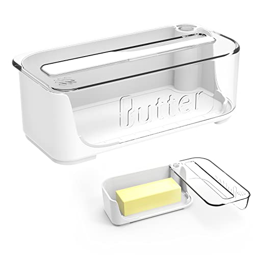 Butter Dish with Lid and Knife Chesbung Butter Holder for Countertop Butter Keeper Tray for West East Coast Butter Covered Butter Container Butter Crock for Refrigerator (White)