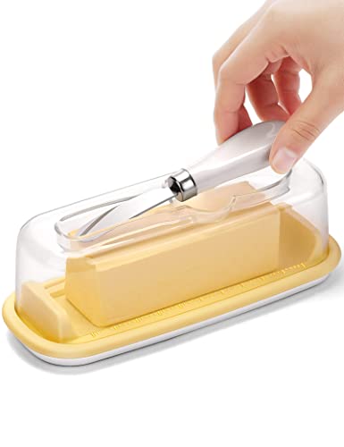 Heouvo Butter Dish with Lid  Knife Covered Butter Holder for Countertop Airtight Silicone Butter Container with Cover Butter Keeper Storage Perfect for West East Coast Butter Dishwasher Safe