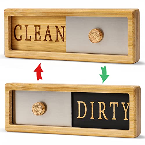 Newest Design Bamboo Dishwasher Magnet Clean Dirty Sign Indicator  NoScratch Kitchen Dish Washer Refrigerator Strong Magnet  with Stainless Steel Window 4 TwoSided Stickers Elegant Decoration