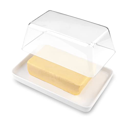 SLixuhay Ceramic Butter Dish Butter Dish with Transparent Lid Butter Keeper Butter Container for Kitchen Refrigerators (White)