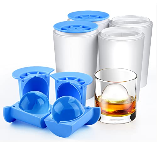 4 Pack Longzon Crystal Clear Ice Ball Maker Mold Ice Cube Tray Whiskey Ice Mold Large 24 Inch Silicone Round Ice Cube Tray for Freezer Sphere Ice Mold Maker for Whiskey Cocktails and Drinks