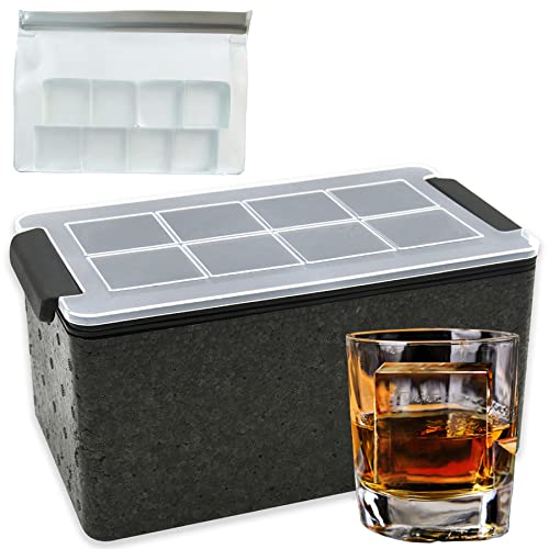 Bangp Clear Ice MakerClear Ice Cube Mold with Lid2 Inch Clear Ice Cube Maker with Reusable Storage BagSilicone Clear Ice Cube Tray Make 8 Crystal Clear Square Ice Cubes  Great Fathers Day Gift
