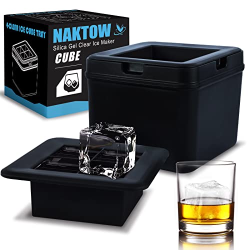Clearly Cubes Ice Maker Large Ice Cube Trays for Whiskey Bourbon Cocktails and Drinks Filterable 4 Clear Ice Cube 2 Inch Mold for Freezer (Black)