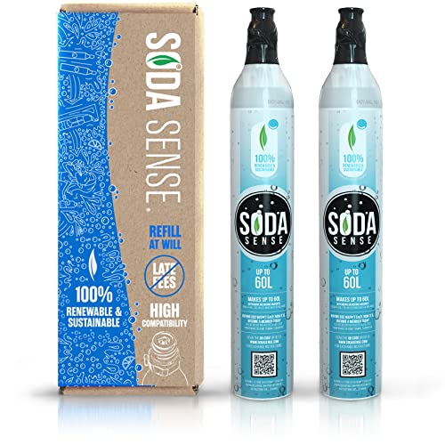 Soda Sense EcoFriendly 60L CO2 Cylinder for Sodastream Plus 15 Amazon Gift Card with Refill 145 Oz NOT FOR ART  TERRA No Late Fees Exchange Club Carbonator Cartridge Gas Canister 2 pack