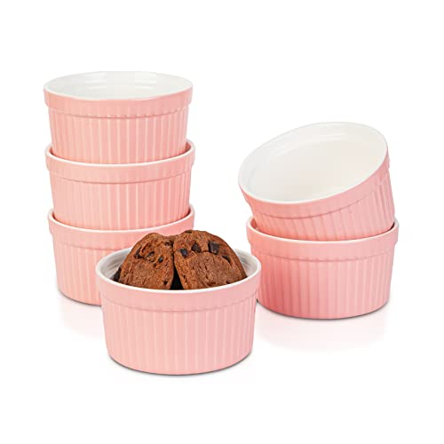 4oz Porcelain Ramekins Candiicap Souffle Dishes Bowls for Baking Pudding Creme Brulee Custard Cups Serving Dip Oven Microwave and Dishwasher Safe (4ozMatte Pink)
