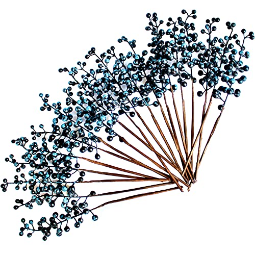 Artificial Berry OrgMemory Fake Burgundy Berry (20 pcs 12 Each) Artificial Berries Stems for Xmas Tree Wreath Decorations Home Decor (Blue)