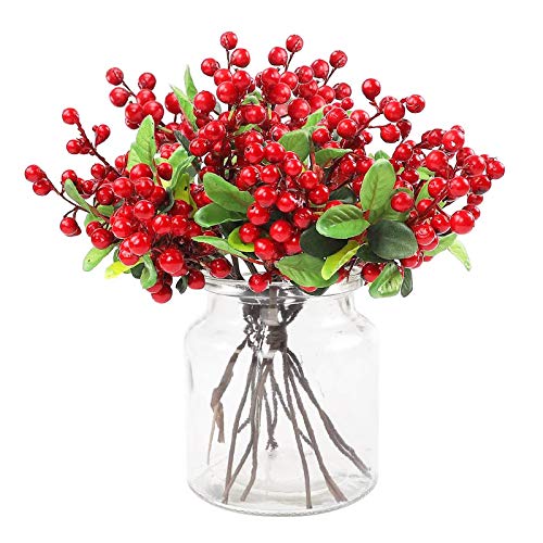 Funarty 15pcs Christmas Berries Stems Red Beery Branches for Christmas Decorations Winter Craft for Garland and Wreath Decor Holiday Home Decor Christmas Ornaments