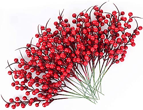 UWIOFF 30 Pack Red Berry Stems Artificial Holly Berries for Christmas Tree Picks Decorations Flower Wreath DIY Crafts Holiday and Home Decor