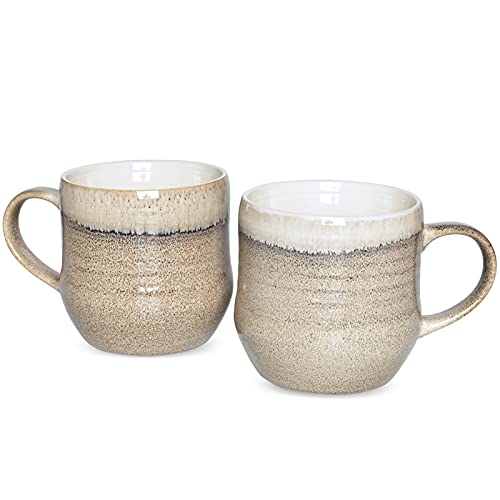 Bosmarlin Large Ceramic Coffee Mugs Set of 2 17 Oz Big Tea Cup for Office and Home Dishwasher and Microwave Safe (Brown Grey 2)