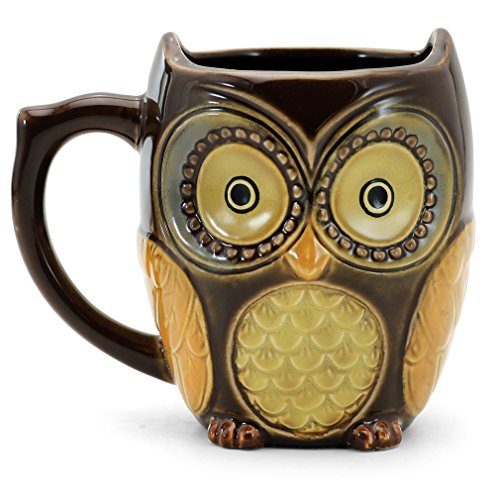 SQOWL 3D Funny Cute Small Owl Coffee Mug for Mom Ceramic Office Latte Tea Mugs Set for Women Men 12 oz Brown
