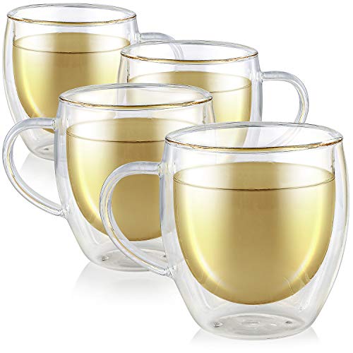 Teabloom Double Walled Cups  8 oz  250 ml  Set of 4 Insulated Glass Cups for Tea Coffee Espresso and More  Clarity Glasses