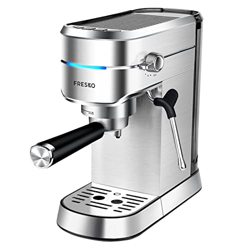 FRESKO Espresso Machine 15 Bar Compact Espresso Maker with Milk Steam Frother Wand Fast Heating Expresso Coffee Machine with Removable Reservoir for Cappuccino and Latte Brushed Stainless Steel