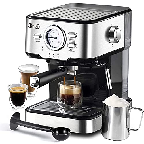 Gevi Espresso Machine 15 Bar Pump Pressure Expresso Coffee Machine With Milk Frother Steam Wand Espresso and Cappuccino Maker 15L Water Tank For Home Barista 1100W Black