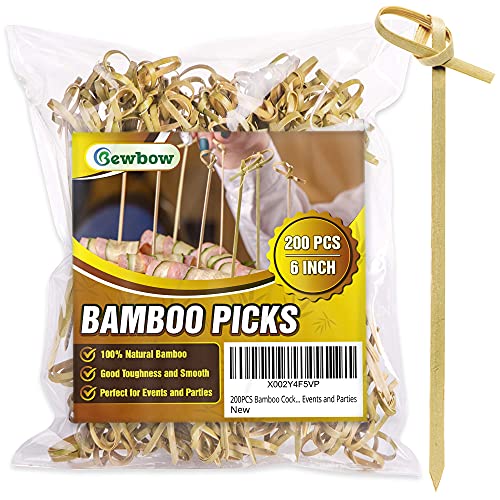 200PCS Bamboo Cocktail Picks 6 Inch Handmade Sticks Cocktail Skewers Cocktail Picks Fruit Toothpick for Appetizers Fancy Toothpicks for Events and Parties