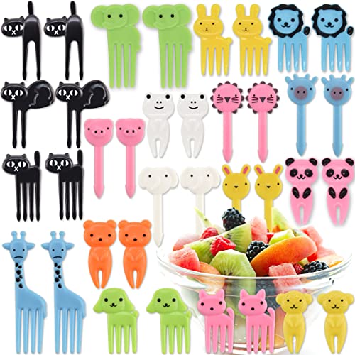 36 Pcs Animal Food Picks for Kids Fun Lunch Bento Box Pick Cute Cartoon Animal Deco Reusable Toothpicks for Fruit Dessert Pastry Snacks