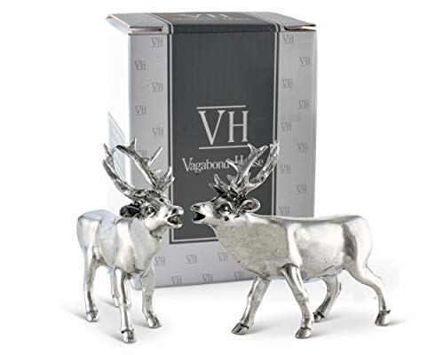 Vagabond House Pewter Deer  Elk Salt and Pepper Shakers Set Artisan Designer Handcrafted for Cabin Lodge Mountain Décor 45 inch Tall