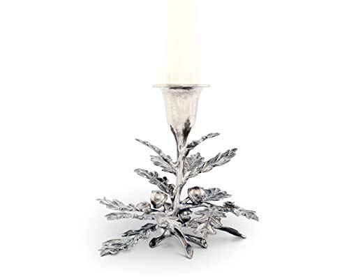 Vagabond House Pewter Metal Oak Leaf Candlestick Holder  1 Taper 5 inch Tall