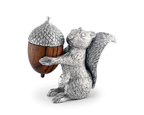 Vagabond House Pewter Squirrel with Wood Acorn Salt and Pepper Shaker Set Fall Harvest Tableware 3 inch Tall