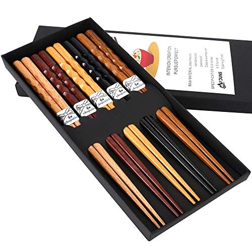 MFJUNS 5Pairs Reusable Set of Chopsticks Natural Wood Chopstick and Minimalism Japanese Chopsticks Nonslip Design 88 Inch225cm Gift Set