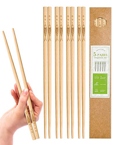 YUNDUOJIA 5 pairs of bamboo chopsticks can be reused classic healthy highquality natural bamboo chopsticks can be washed in the dishwasher 98 inches  25 cm (pattern more than every year)