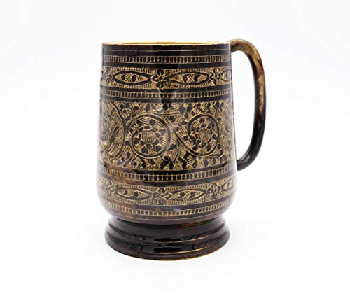 Alchemade 20 oz Etched Brass With Black Beer Stein  Renaissance Metal Tankard With Botanical Etching  For Beer Cocktails Or Your Favorite Beverage