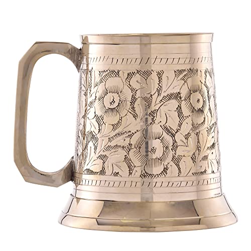 Brass German Style Beer Stein  Handcrafted Brass Antique Large Beer Stein Mug Best Tankard Mug Gift For Beer Or Moscow Mule Lover  Capacity 500ml 16Oz… (Brass)