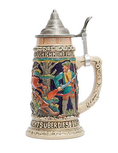 HAUCOZE Beer Stein Mug German Hunting Stanley Viking Tankard with Petwer Lid Birthday Gifts 06Liter