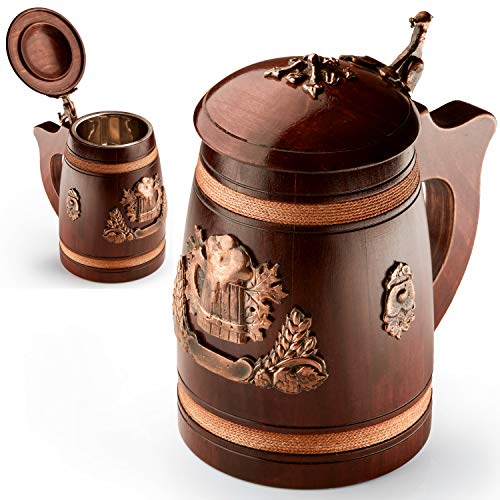 Handmade Beer Stein With Lid  Large And Heavy Duty Beer Tankard  Wooden Beer Mug Crafted From Solid Oak  Amazing Craftsmanship And Quality Materials  Stein Mug Is Lined With Stainless Steel