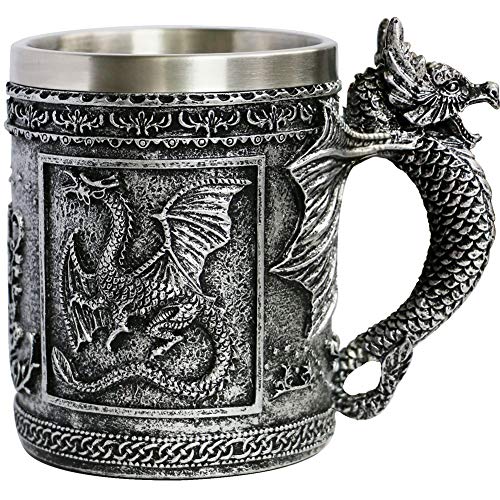 Medieval Roaring Dragon Mug  Dungeons And Dragons Beer Stein Tankard Drink Cup  14oz Stainless Coffee mug for GOT Dragon Lovers Collector  Ideal Novelty Gothic Father Day Gift Party Decoration