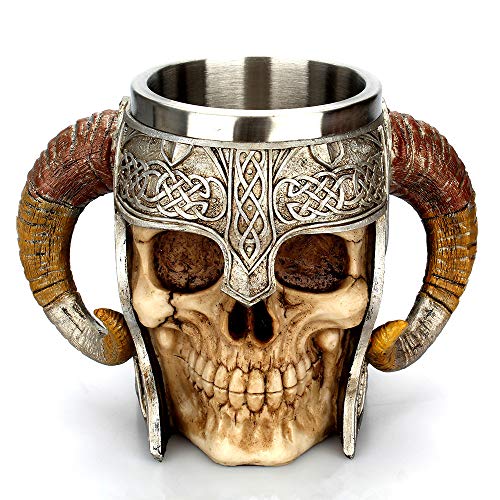 Stainless Steel Skull Mug Viking Drinking Cup Skeleton Resin Beer Stein Tankard Coffee Mug Tea Cup Halloween Bar Drinkware Gift