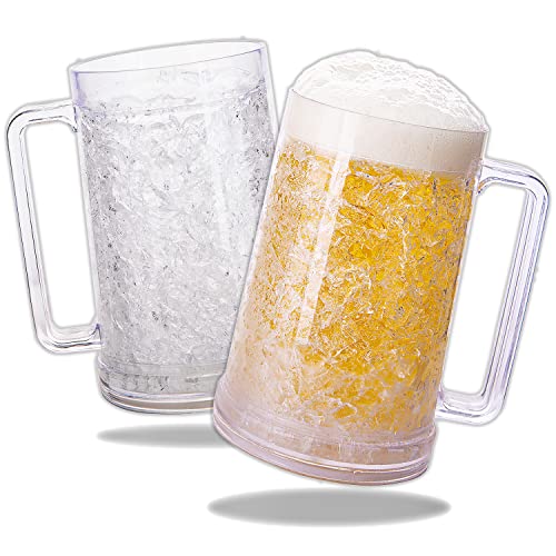 Beer Mugs For Freezer Frosted Beer Mugs Beer Mug Double Walled Freezer Mugs With Gel Freezer Beer Mug Frosty Mug Beer Glasses For Freezer Beer Frozen Mug Freezer Mug Plastic Beer Mug Set Of 2