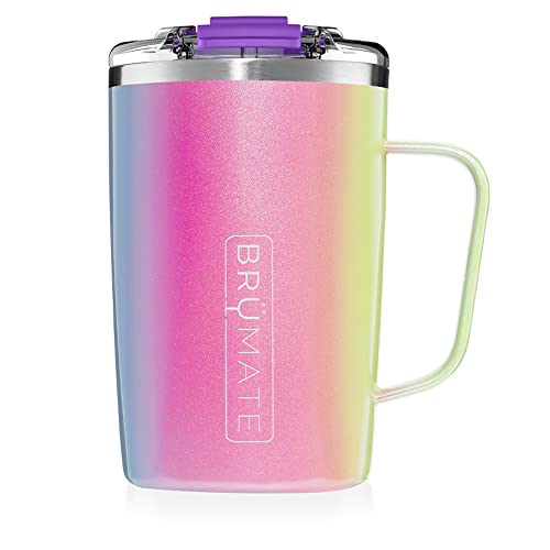 BrüMate Toddy  16oz 100 Leak Proof Insulated Coffee Mug with Handle  Lid  Stainless Steel Coffee Travel Mug  Double Walled Coffee Cup (Glitter Rainbow)