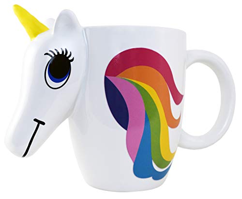 KINREX Unicorn Mug  Cute Magic Rainbow Color Changing Unicorn Ceramic Coffee  Tea Cup with Horn  Ceramics Cups That Changes Colors for Boys  Girls  Adults  White 14 oz